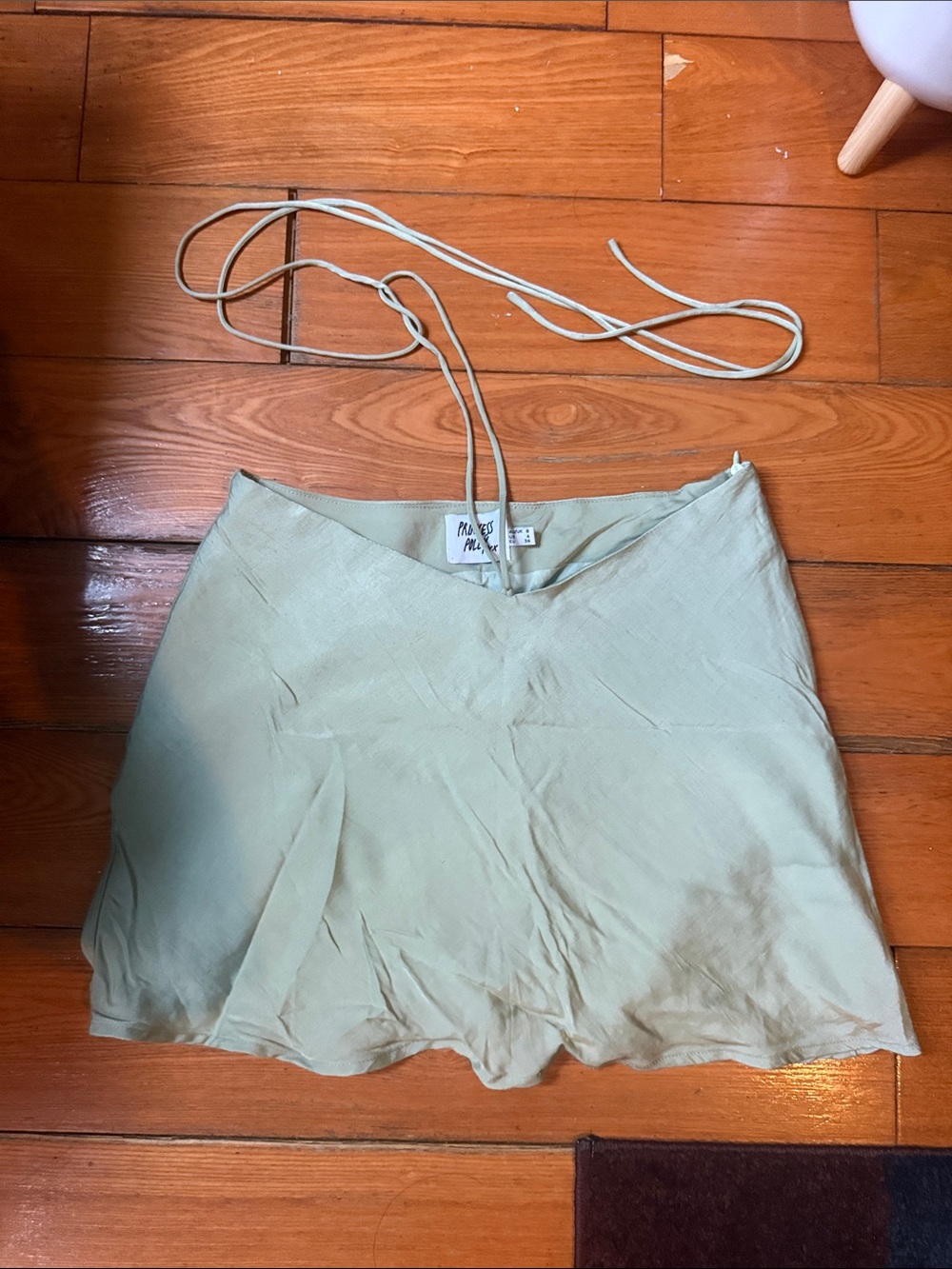 Princess Polly Sage Green Satin Mini Skirt with Waist Ties size 4